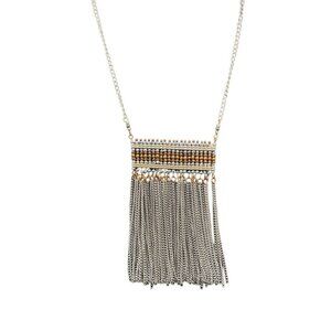 Beaded Tassel Fringe Pendant Chain Necklace Silver and Gold Tone 22 Inches